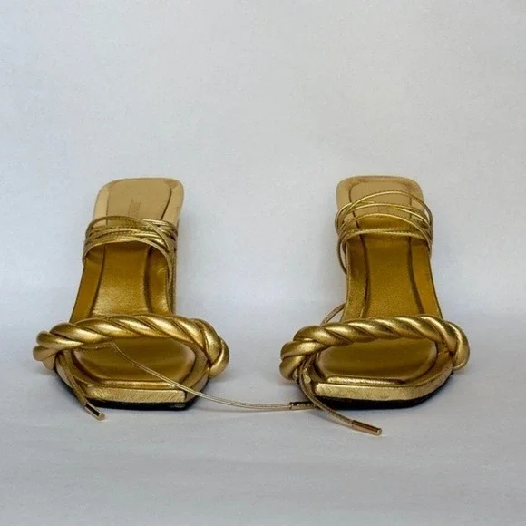 JIMMY‎ CHOO GOLD LEATHER DIOSA 85 SANDAL Size EU39.5 US 8.5 - Picture 4 of 8